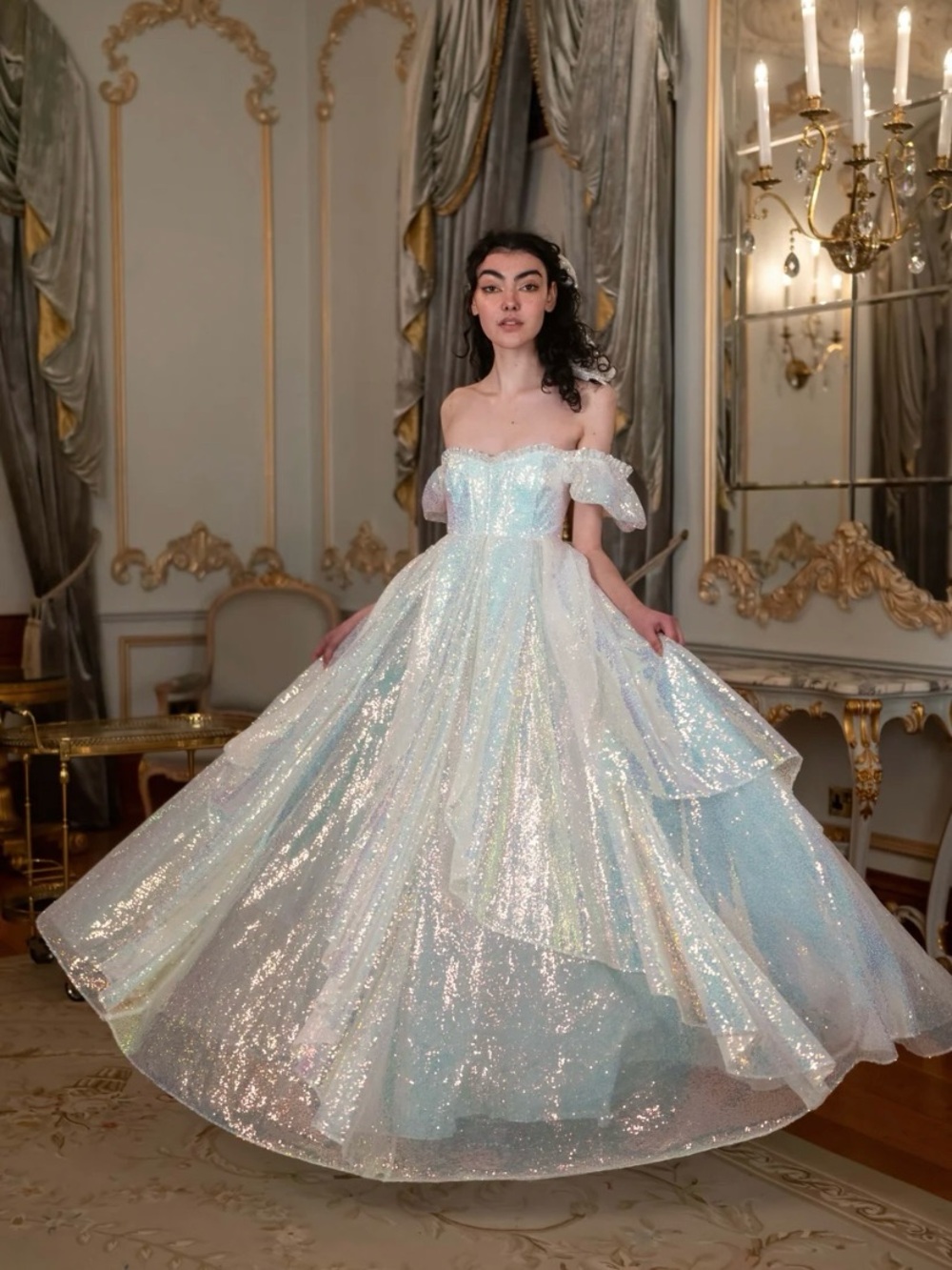 NWT Fanciful Doll Lady of Lorien Rossetti Sequin Puff Sleeve Bridal Gown Size 20